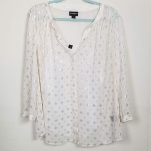Liz Claiborne Career Sheer Cream and gold Blouse